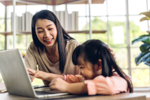 Mom on call with daughter. If you are struggling with your childs behavior and communication, talking with a registered play therapist may be a great next step. Online play therapy in Florida has helped many parented better connect. Learn more and try play therapy for ADHD today!