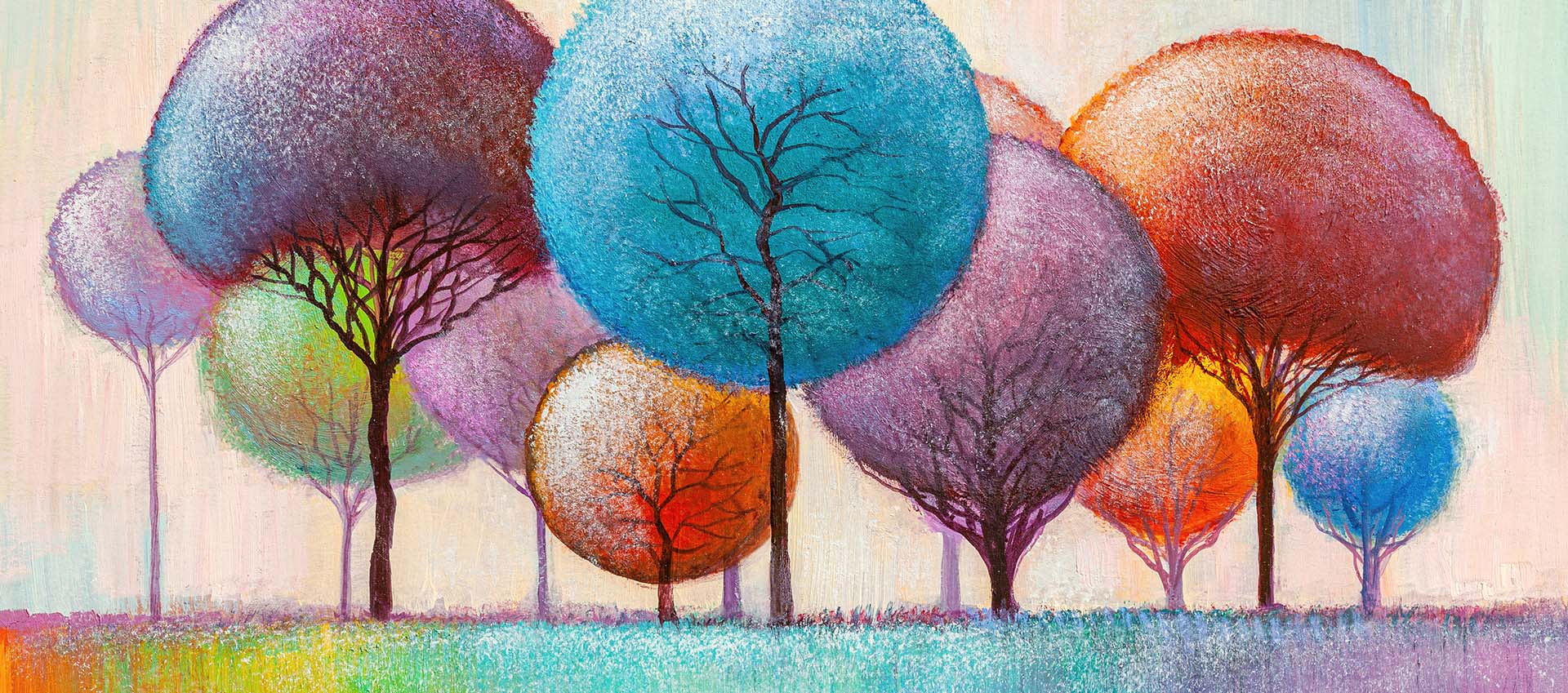 Abstract colorful trees | At True You Always, you are always welcome to be yourself. We offer eating disorder treatment, PTSD treatment and trauma therapy, PLay therapy, and much more. Learn how an online therapist can provide a new prospective for you. Learn how we can help!