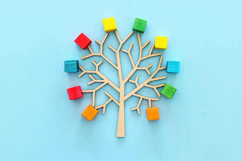 Artist cutout of a tree with blocks at the ends of branches. Families are important, if you need support, a family therapist can help. When you’re ready begin family therapy in Brevard County, Fl, we are here to help you with substance use, eating disorders, and more. Call now!