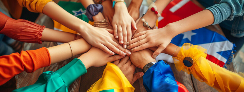 Group of people with hands on top of each other