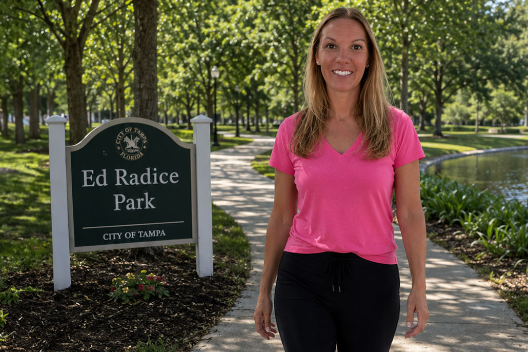 Tori Willows, walk and talk therapy clinician at Ed Radice Park in Tampa, Florida